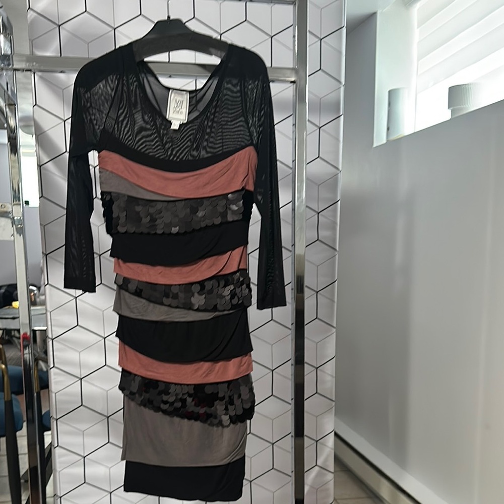 Mango Black and Pink Long Sleeve Dress